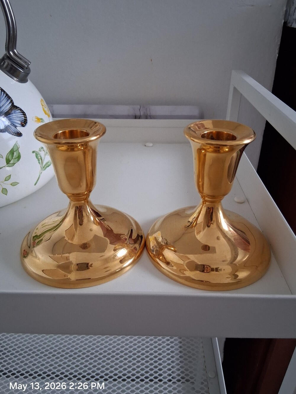 Gold Finish Candlestick Holders - Pair